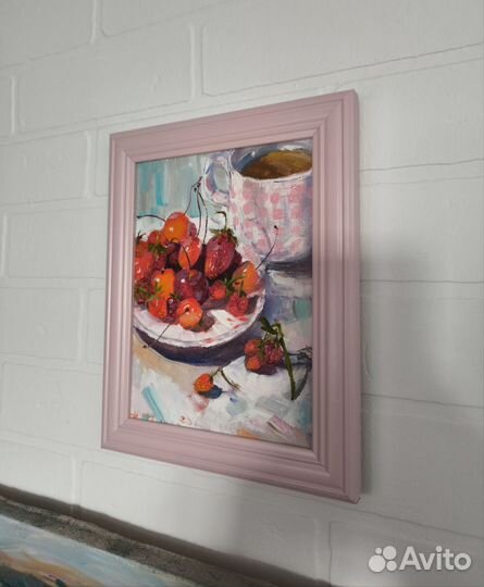 Картина ягоды натюрморт маслом в рамке