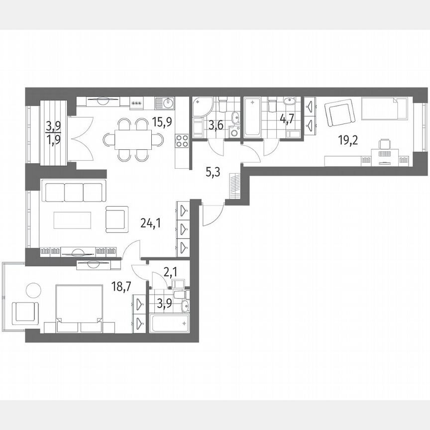 3-к. квартира, 99,5 м², 12/13 эт.