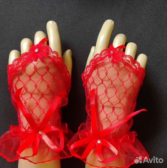 Перчатки Митенки детские красные кружевные