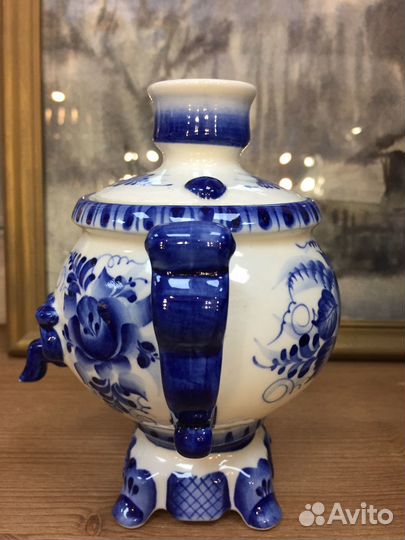 Гжель коллекционный самовар-чайница