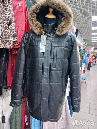 Мужская кожаная пуховик новая коллекция