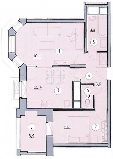 2-к. квартира, 56,1 м², 5/12 эт.