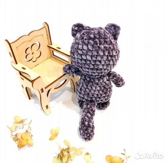 Котик Барсик, плюшевый, перламутровый, вязаный