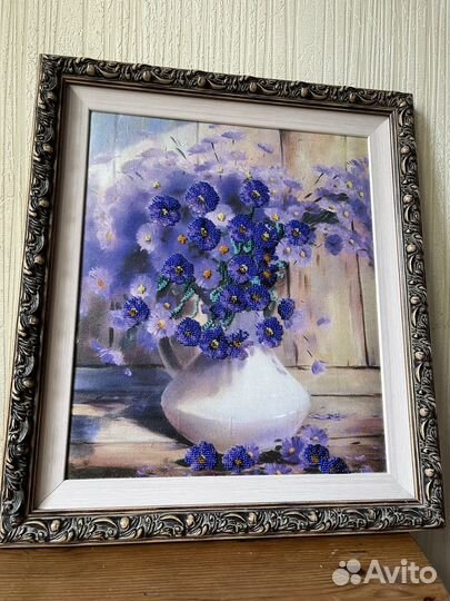 Картина из бисера, цветы, ручная работа