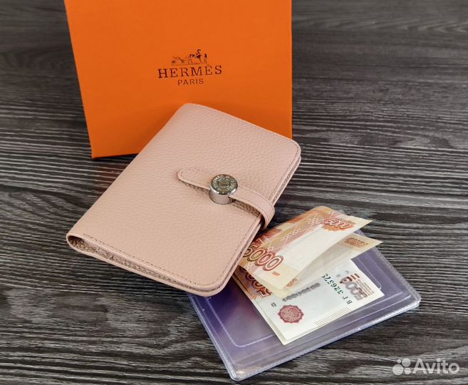 Женский кожаный кошелёк Hermes новый розовый