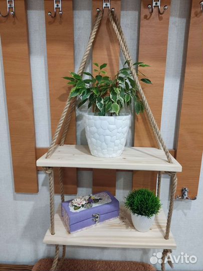 Деревянная полка настенная (два отдела)