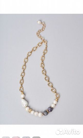 Колье с агатом и жемчугом