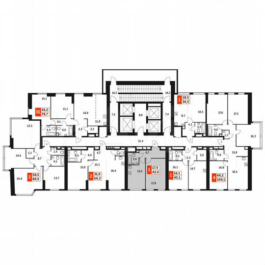 1-к. квартира, 42 м², 43/47 эт.