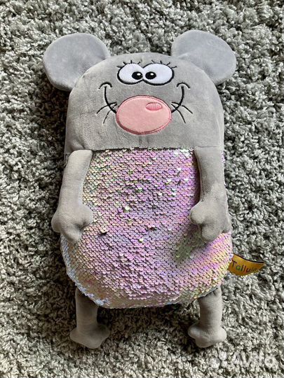 Мягкая игрушка подушка с пайетками Мышь