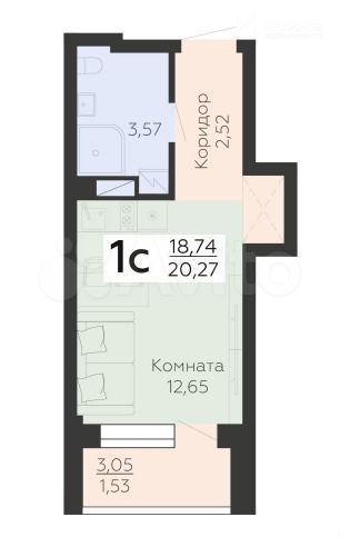 Квартира-студия, 20,3 м², 9/25 эт.