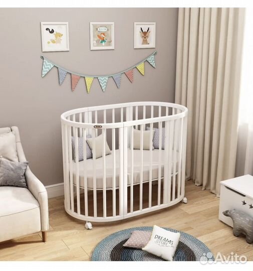 Кроватка трансформер круглая из бука