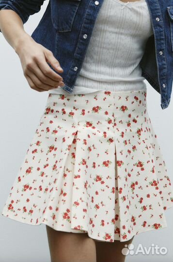 Zara юбка в складку с цветочным принтом хлопок