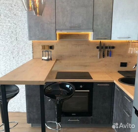 Серый кухонный гарнитур на заказ цена за всё