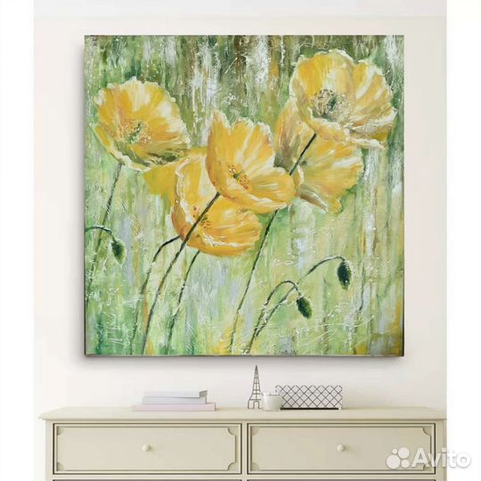 Большая картина маслом на холсте цветы