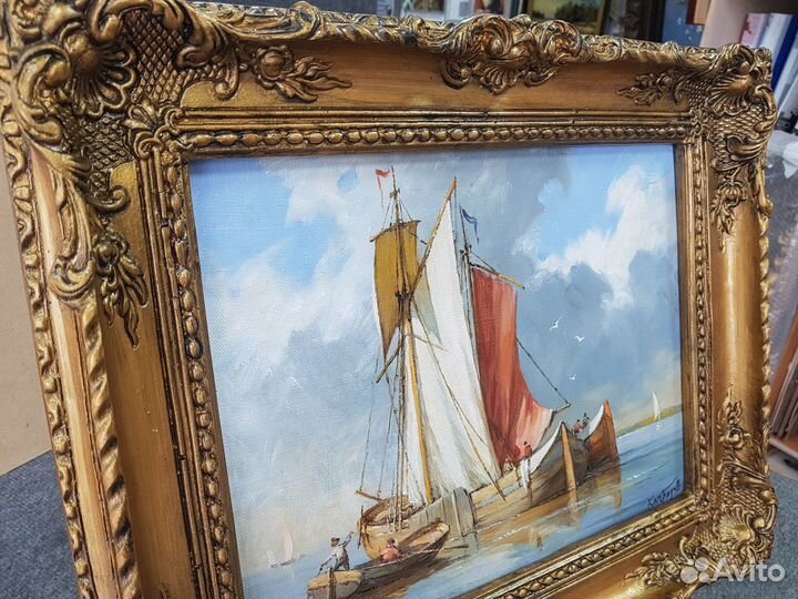 Картина. Парусники. Море. Холст. Масло