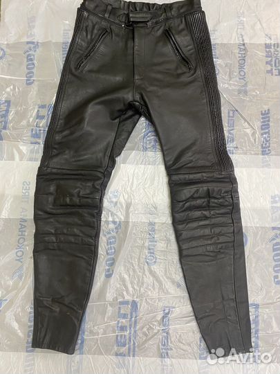 Мото брюки кожаные, размер 48