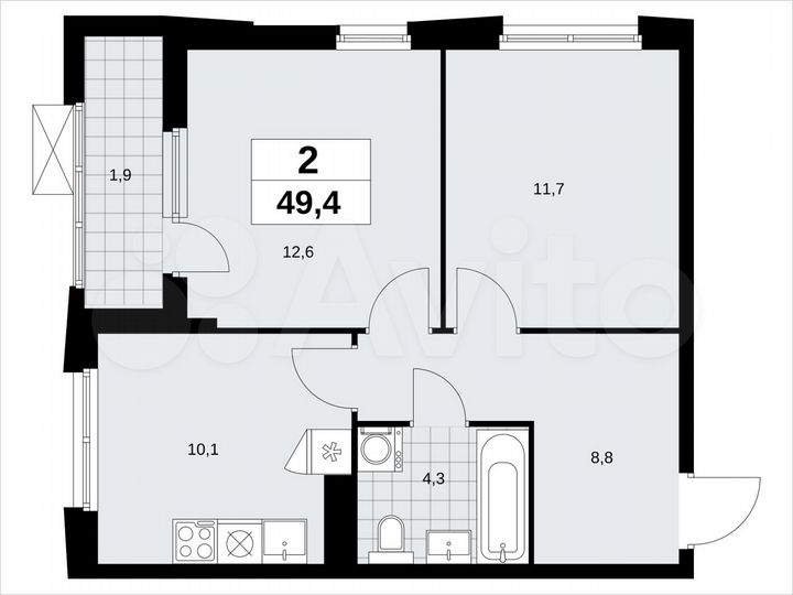 2-к. квартира, 49,4 м², 18/23 эт.