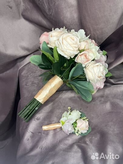 Свадебный букет + бутоньерка. В наличии