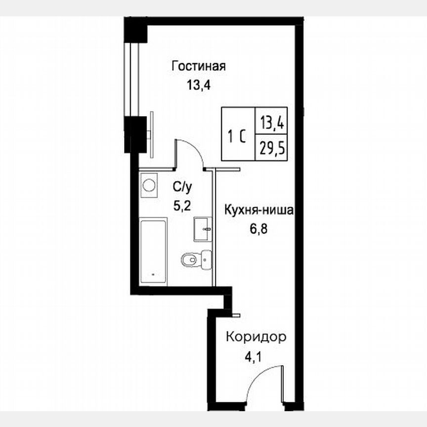 Апартаменты-студия, 29,5 м², 2/30 эт.