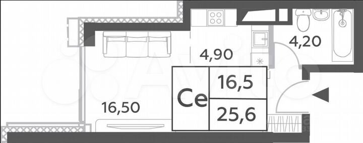 Квартира-студия, 25,6 м², 32/52 эт.