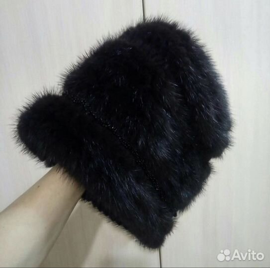 Шапка норковая вязаная женская