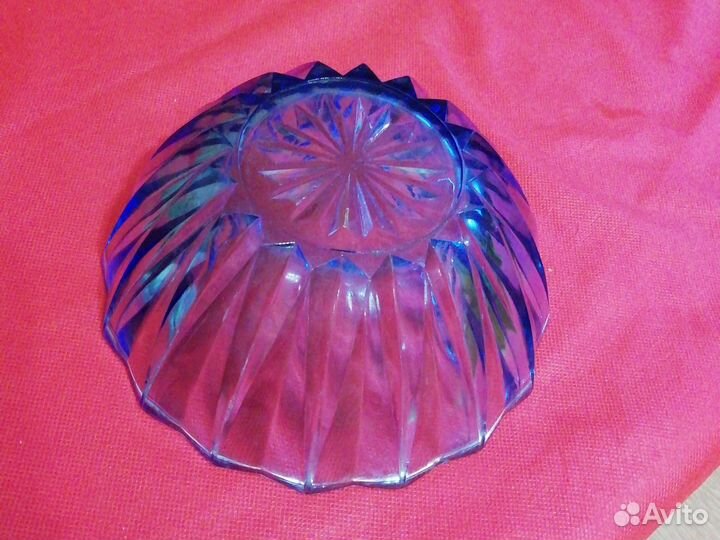 Ваза для фруктов голубой хрусталь