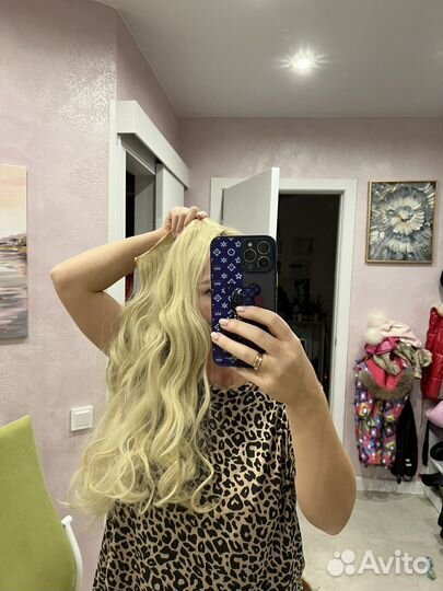 Волосы на заколках блонд длинные