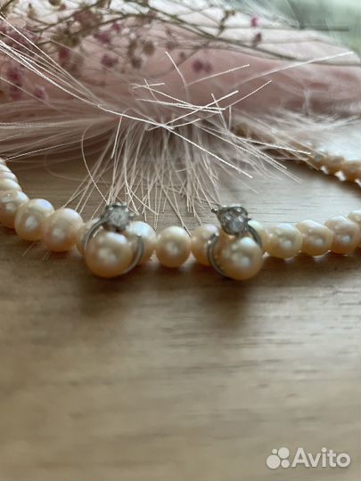 Комплект из натурального розового жемчуга