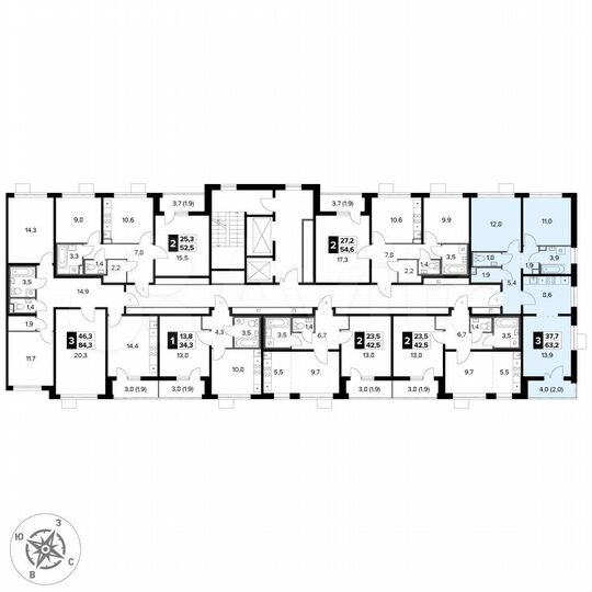 3-к. квартира, 63,2 м², 17/24 эт.