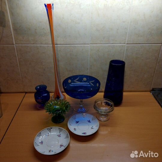 Ваза хрустальная СССР синяя