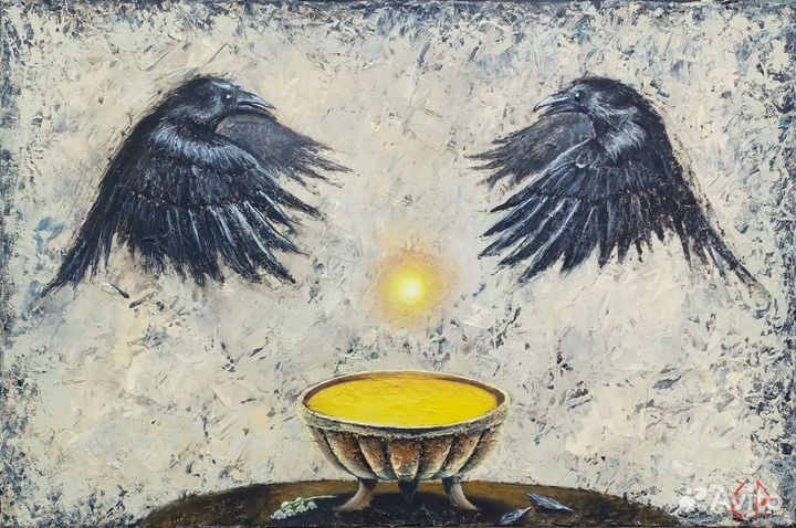 Картина маслом на холсте 40*60 см вороны мифология