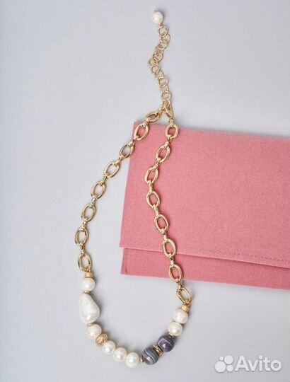 Колье с агатом и жемчугом