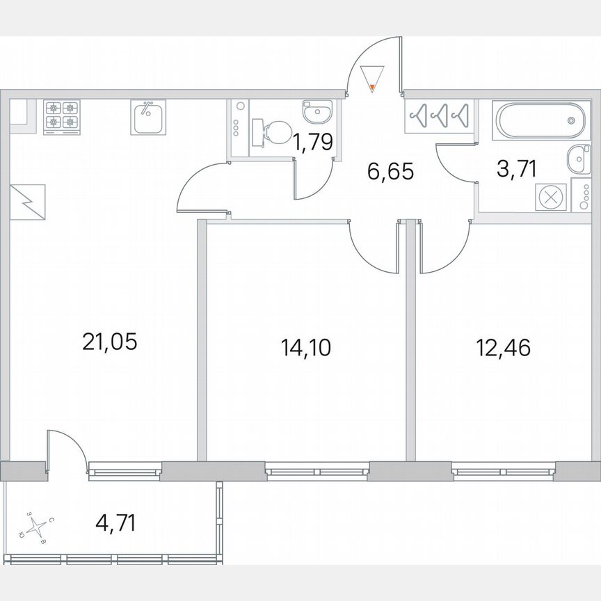 2-к. квартира, 61,2 м², 2/5 эт.