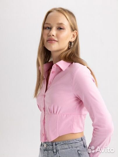 Укороченная рубашка женская, розовая DeFacto, XS