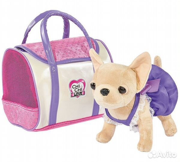 Чичилав собачка в лаковой бело-фиолетовой сумочке