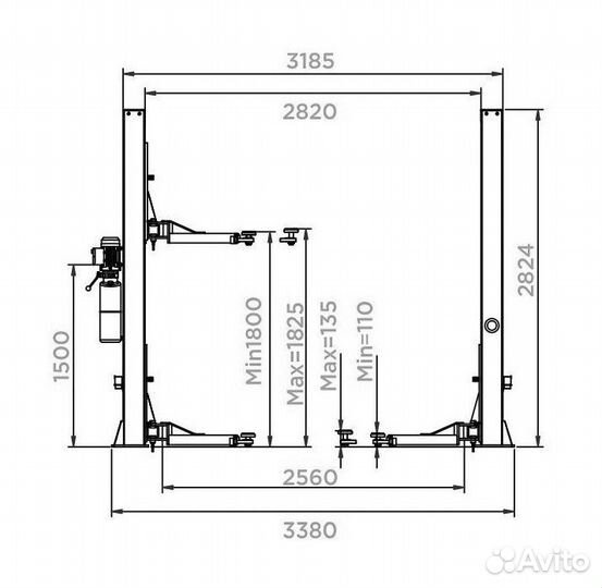 Подъемник двухстоечный 3200 кг электрогидравлическ
