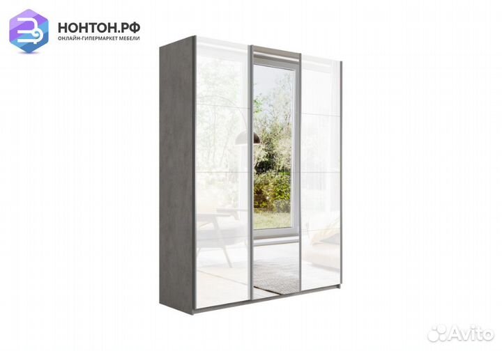 Шкаф-купе 3-х створчатый с зеркалом Прайм бетон
