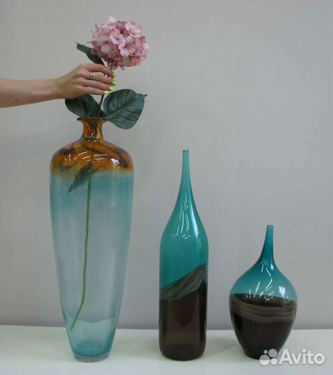Вазы стеклянные для интерьера ручной работы