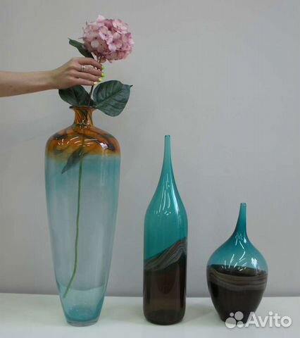 Вазы стеклянные для интерьера ручной работы