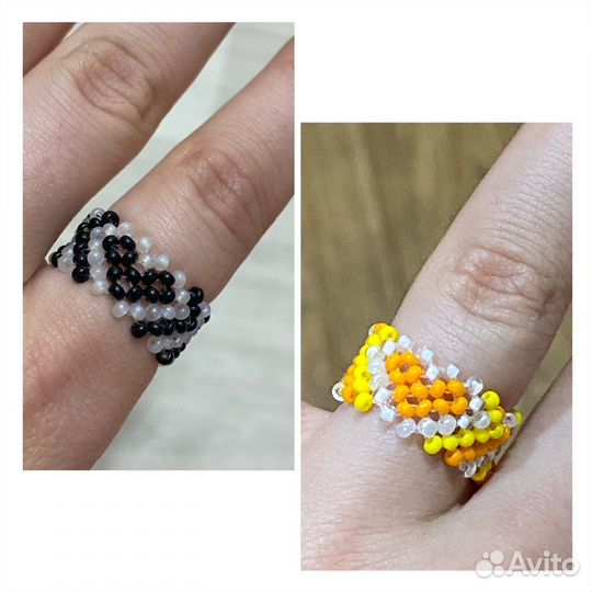 Кольцо из бисера сердце