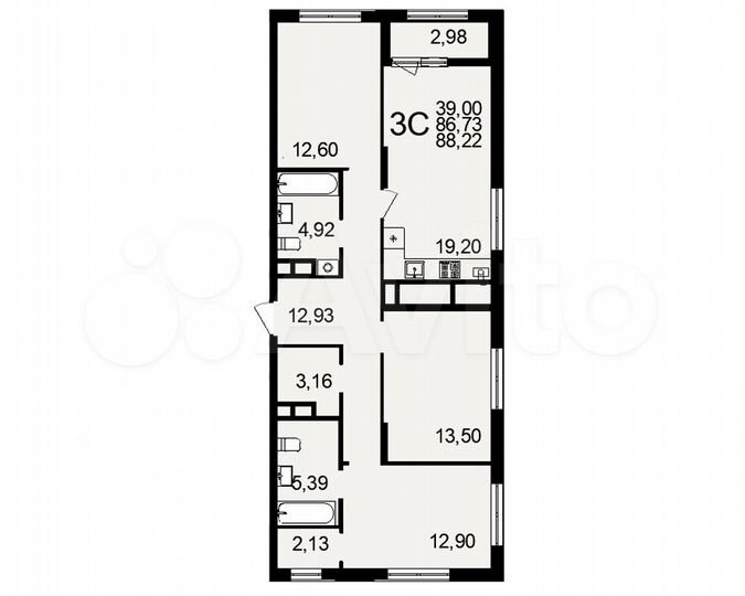 3-к. квартира, 88,2 м², 20/26 эт.