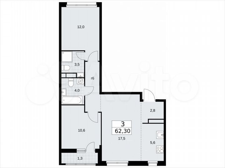 3-к. квартира, 62,3 м², 9/9 эт.