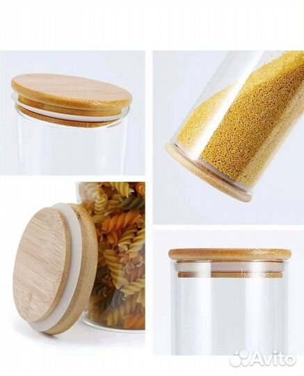Банки стеклянные с деревянной бамбуковой крышкой