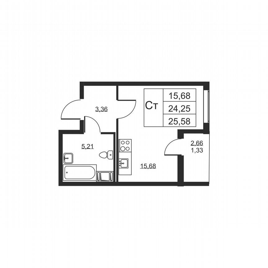 Квартира-студия, 25,6 м², 6/19 эт.