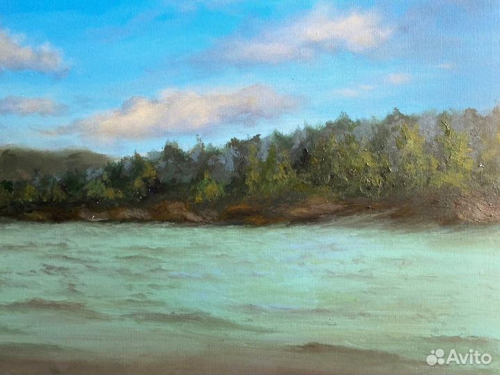 Картина маслом пейзаж на холсте 50х40см Горная рек