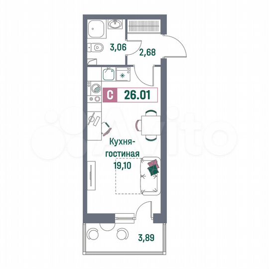 Квартира-студия, 26 м², 2/16 эт.