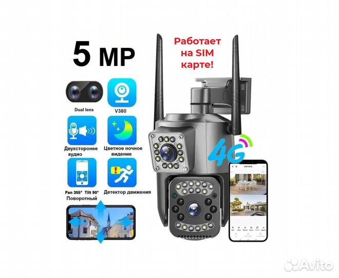 4G SIM Камера видеонаблюдения - два объектива