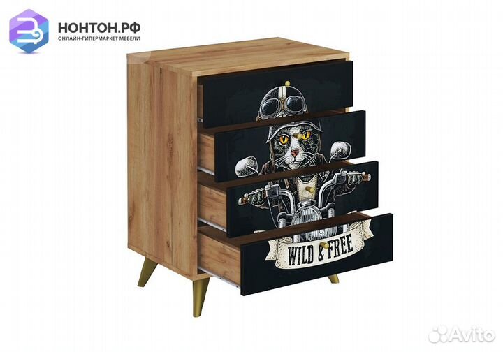 Комод Фьюжн biker cat / дуб крафт золотой