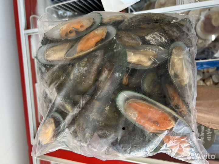 Мидии киви на половинках раковины зеленые