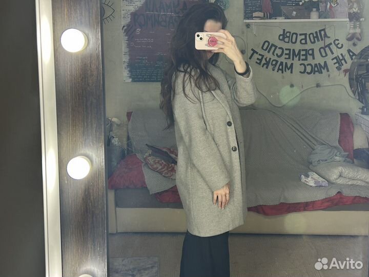 Пальто серое женское размер S